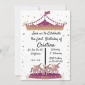 可愛い動物がポニーを回る 招待状 (正面)