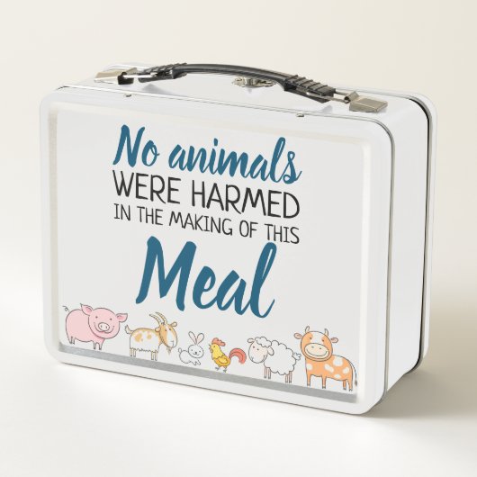 可愛い動物とのビーガンに傷ついた動物はいない メタルランチボックス (裏面)