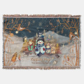 可愛い動物と子供クリスマスブルー スローブランケット (正面)