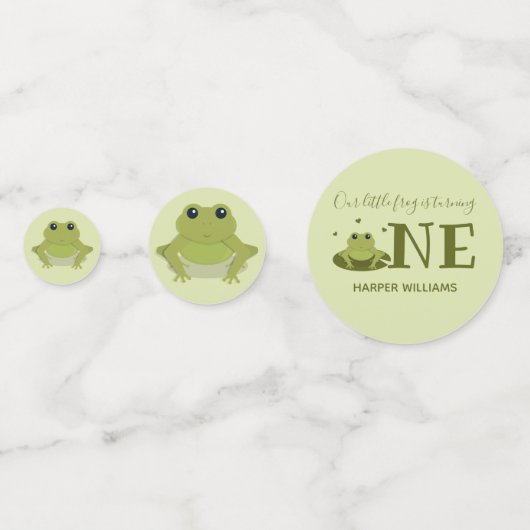 可愛い動物に変わる小さなカエル1歳の誕生日 コンフェッティ (正面)