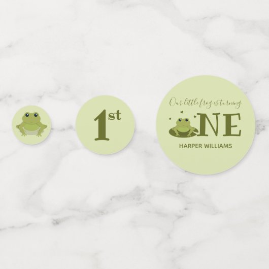 可愛い動物に変わる小さなカエル1歳の誕生日 コンフェッティ (裏面)