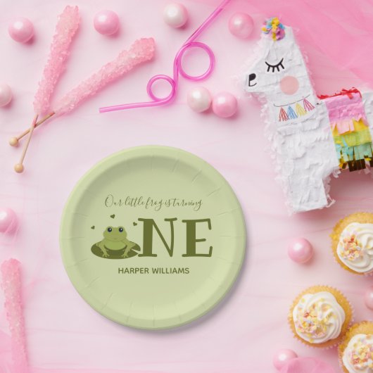 可愛い動物に変わる小さなカエル1歳の誕生日 ペーパープレート (パーティー)