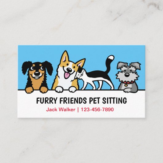 可愛い動物に座る犬と猫のペット気におもしろい 名刺 (正面)