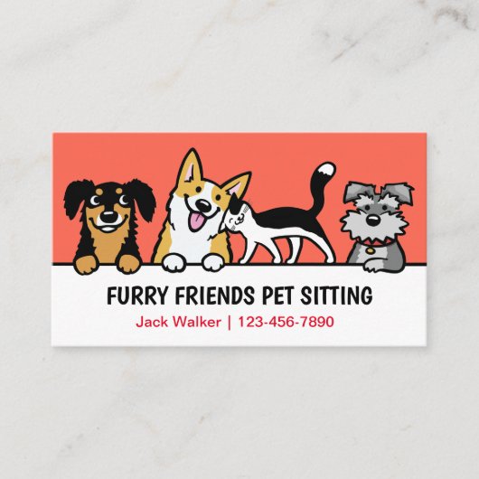 可愛い動物に座る犬と猫のペット気におもしろい 名刺 (正面)
