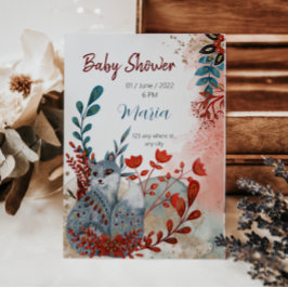 可愛い動物の赤と青の赤とシャワー招待 サンキューカード