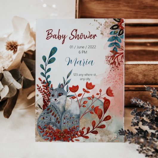 可愛い動物の赤と青の赤とシャワー招待 サンキューカード