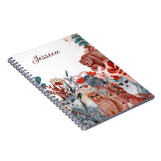 可愛い動物の赤と青の赤とシャワー招待 ノートブック (右側)