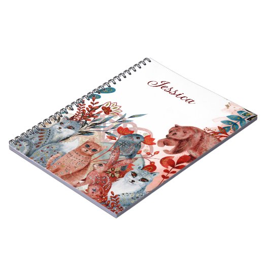 可愛い動物の赤と青の赤とシャワー招待 ノートブック (左側)