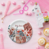 可愛い動物の赤と青の赤とシャワー招待 ペーパープレート (パーティー)