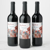 可愛い動物の赤と青の赤とシャワー招待 ワインラベル (ボトル)