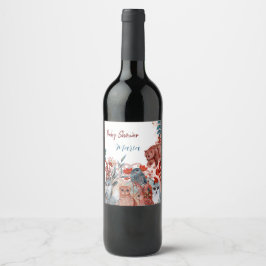 可愛い動物の赤と青の赤とシャワー招待 ワインラベル