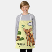 可愛い動物の鹿の鳥の木の名前パーソナライズされた子供 エプロン (着用した状態)