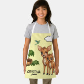 可愛い動物の鹿の鳥の木の名前パーソナライズされた子供 エプロン (インサイチュ)