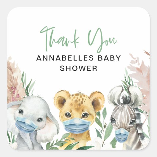 可愛い動物コビディマスクドライブbyベビー スクエアシール (正面)