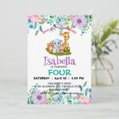 可愛い動物園ジャングル動物の誕生日パーティフラワーキッズ 招待状 (スタンド正面)