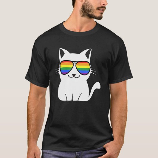 可愛い動物好きのためのカラフルサングラスと猫のデザイン LG Tシャツ (正面)