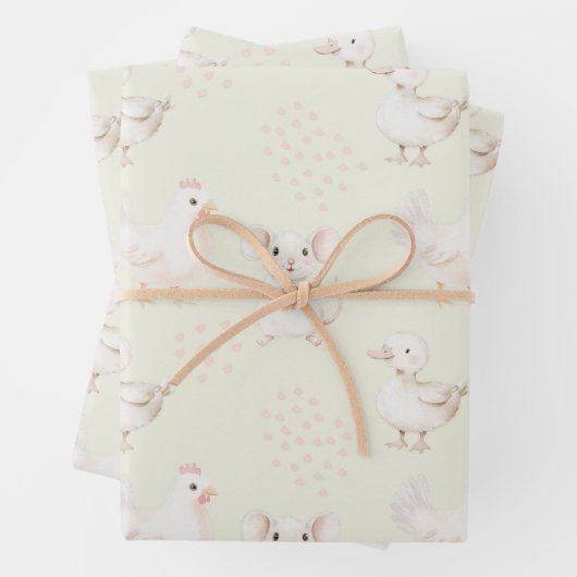 可愛い動物淡い色のたち ラッピングペーパーシート (インサイチュ)