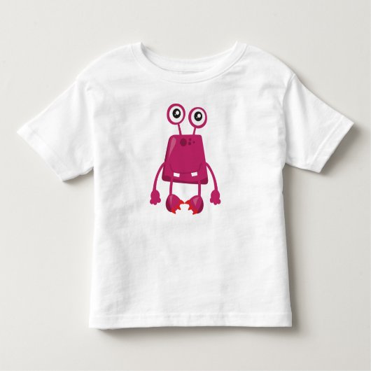 可愛い化け物・ピンクの化け物・化おもしろいけ物・間抜け化け物 トドラーTシャツ (正面)