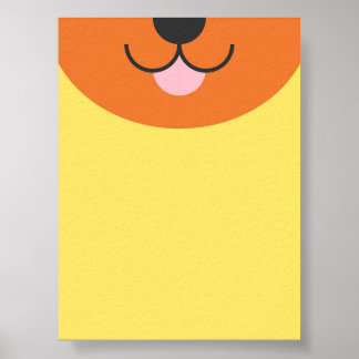 可愛い半顔犬の漫画よくはしゃぐ- 2Dフラット ポスター