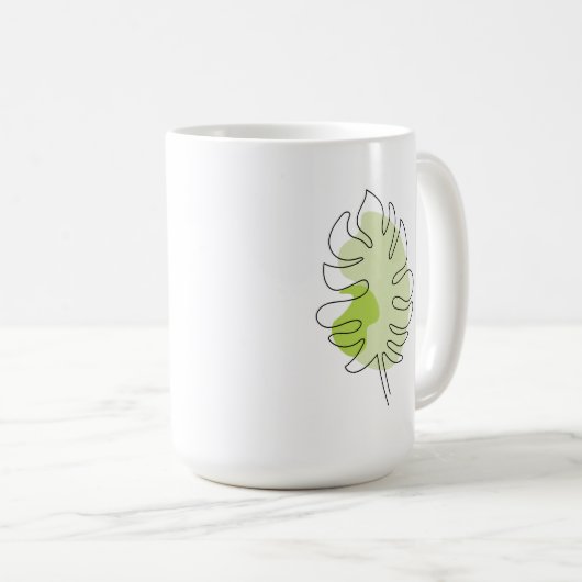 可愛い単線アートの熱帯の孤立した葉グリーン コーヒーマグカップ (正面右)