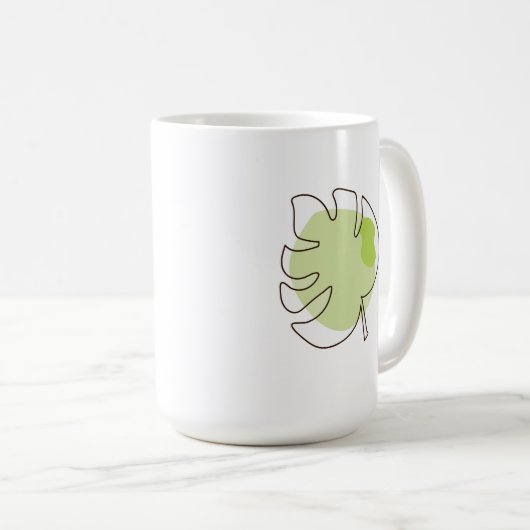 可愛い単線アートの熱帯の孤立した葉グリーン コーヒーマグカップ (正面右)