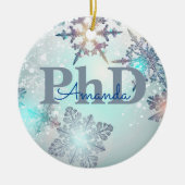 可愛い博士号パーソナライズされた卒業名ブルー セラミックオーナメント (正面)