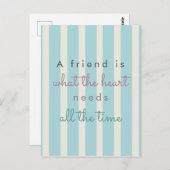 可愛い友情感動的引用文ストライプ青 ポストカード (正面/裏面)