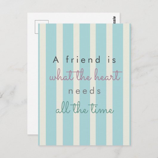可愛い友情感動的引用文ストライプ青 ポストカード (正面/裏面)