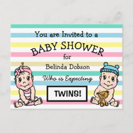 可愛い双子のベビーシャワー招待状 ポストカード