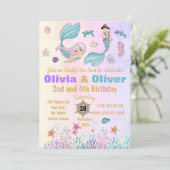 可愛い双子の人魚とパイレーツバースデーパーティー 招待状 (スタンド正面)