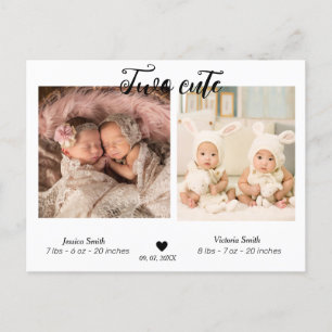 可愛い双子の写真誕生発表 ポストカード