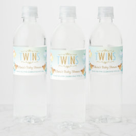 可愛い双子の少年テディベア赤ちゃんシャワーのお願い ペットボトルラベル