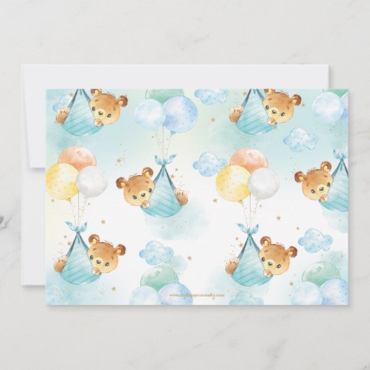 可愛い双子ツイン男の赤ちゃんテディベアーベビーベイビーシャワー 招待状 (裏面)