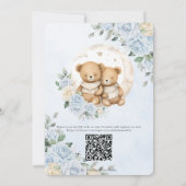 可愛い双子ベアーブルーフローラツインボーイズ赤ちゃんシャワー 招待状 (裏面)