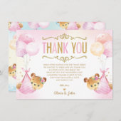 可愛い双子ベビーガールズテディはベビーシャワー サンキューカード (正面/裏面)