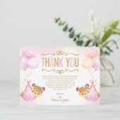 可愛い双子ベビーガールズテディはベビーシャワー サンキューカード (スタンド正面)