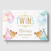 可愛い双子ベビーガール男の子テディはベビーシャワー ゲストブック (正面)