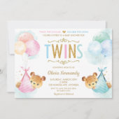 可愛い双子ベビーガール男の子テディはベビーシャワー 招待状 (正面)