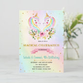 可愛い双子ユニコーンパーティの招待状 招待状 (スタンド正面)