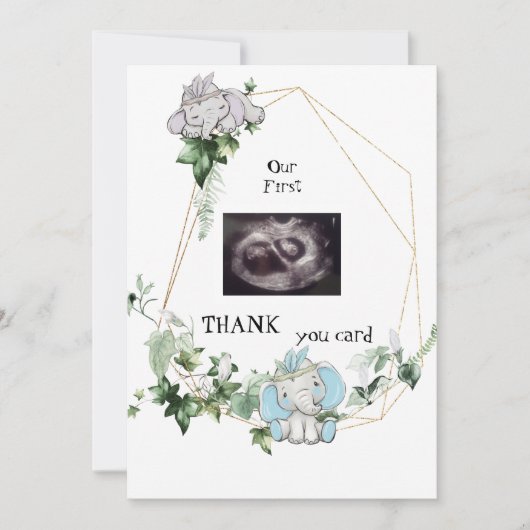 可愛い双子感謝してい超音波ベビー視点 サンキューカード (正面)