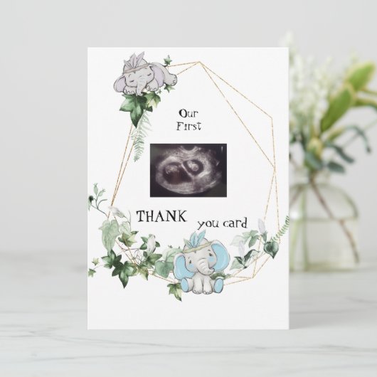 可愛い双子感謝してい超音波ベビー視点 サンキューカード (スタンド正面)