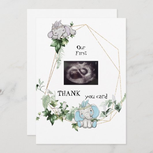 可愛い双子感謝してい超音波ベビー視点 サンキューカード (正面/裏面)