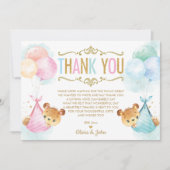 可愛い双子男の赤ちゃん女の子テディベアーベビーベイビーシャワー サンキューカード (正面)