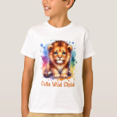 可愛い反抗的な子ども水彩獅子パーソナライズされた Tシャツ (正面)