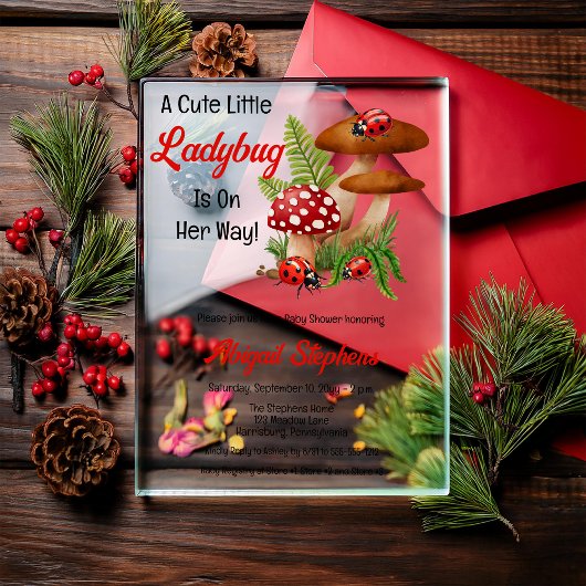 可愛い可愛いテントウムシが赤ちゃんシャワーを浴びる アクリル招待状