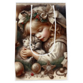 可愛い可愛らしい子猫クリスマス ミディアムペーパーバッグ (裏面)