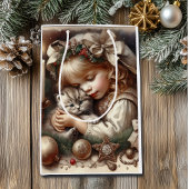 可愛い可愛らしい子猫クリスマス ミディアムペーパーバッグ