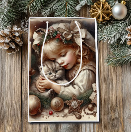 可愛い可愛らしい子猫クリスマス ミディアムペーパーバッグ