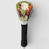 可愛い可愛らしい牛の茶色の緑 ゴルフヘッドカバー (正面)