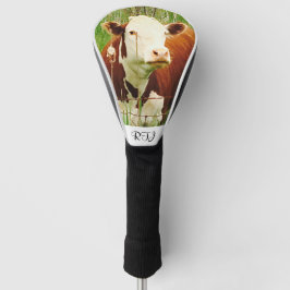 可愛い可愛らしい牛の茶色の緑 ゴルフヘッドカバー